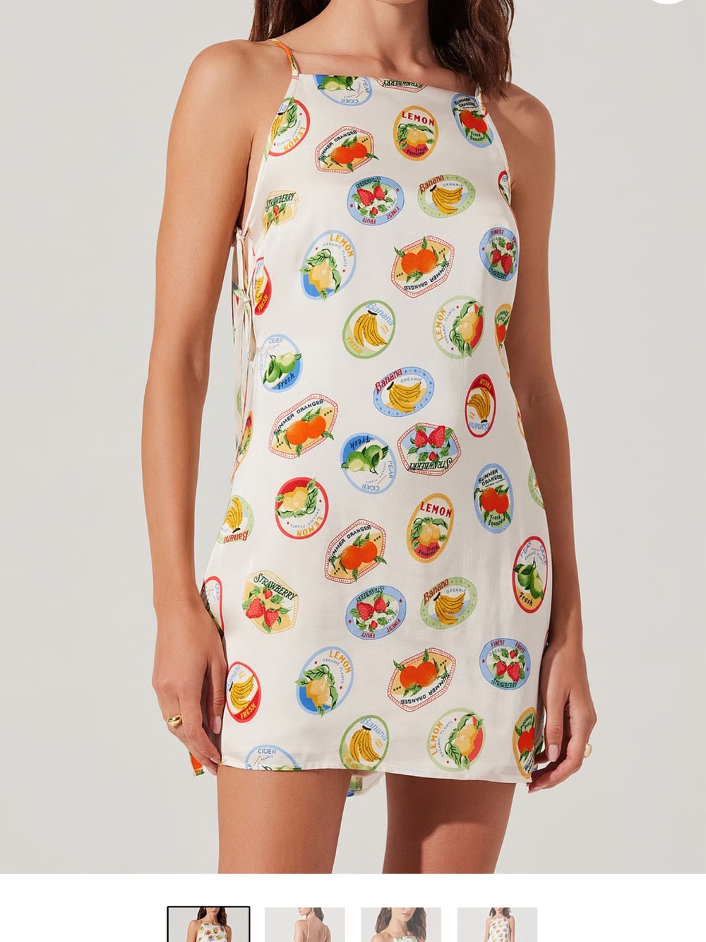 Astr Cream Mini Dress with Multicolor Fruit Medallions